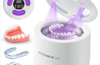 Pulitore Ultrasuoni Apparecchio Denti con Sterilizzatore UV,Alta Frequenza a 45 kHz Clean Pod,4 Modalità per Apparecchi Ortodontici, Bite Notturni, Allineatori ecc.,200 ml,Bianco