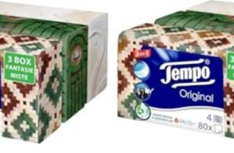 Tempo, Scatola di Fazzoletti di Carta, 3 Scatole da 80 Fazzolettini Monouso, 4 Veli, Box Limited Edition Firmata Marras, 4 Grafiche Assortite, Confezione Riciclabile (Confezione da 2)