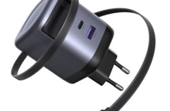 UGREEN Nexode Caricatore Retrattile USB C 65W GaN Caricatore Rapido a 3 porte PPS 45W Caricatore da Viaggio Compatibile con MacBook Pro/Air, serie Galaxy S-A, iPhone 17 Pro Max Air/Serie 16-12