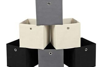 SONGMICS Set da 6 Scatole Portaoggetti, Contenitori in Tessuto Non Tessuto, Cesti Organizzatori Pieghevoli per Giocattoli, Abiti, 2 Grigi, 2 Neri, 2 Beige RFB06GHM