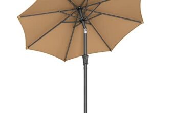 SONGMICS Ombrellone da giardino 210 cm, protezione solare UPF 50+, Ombrellone, Inclinazione 30°, con manovella, per terrazza, balcone, piscina, senza supporto, tortora GPU202K01