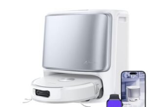 NARWAL Flow Robot Aspirapolvere Lavapavimenti All-in-one FlowWash Autopulizia, Aspirazione 22000Pa, Fotocamera AI, Pulizia Tappeti Autosvuotamento, Acqua 45-80°C e Asciugatura