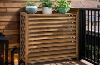 Copri Condizionatore Da Esterno Legno Copri Motore Condizionatore Esterno Legno Balcone Copertura Condizionatore Legno Anti-Corrosione Scaffale Per Piante Da Esterno Impermeabile Protezione Solare(86x