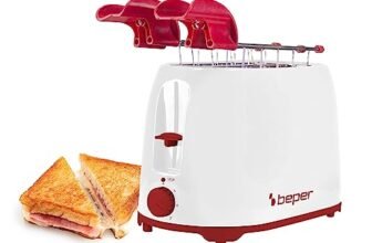 BEPER P101TOS100 Tostapane con Pinze in Acciaio Inox, 7 Livelli di Doratura, Cassetto Raccoglibriciole, 2 Ampie Fessure