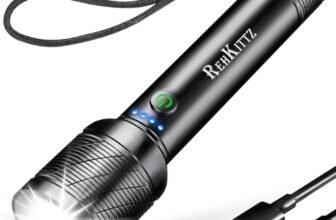 REHKITTZ Torcia LED Ricaricabile,2200 Lumen (Batteria Incorporata di Grande Capacità), Torcia Potente con Visualizzazione della Potenza, 5 Modalità di Illuminazione, Zoomabile(1 Pezzo)
