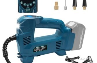 Powarobor Compressore/gonfiatore portatile Compatibile con batteria Makita 18V (batteria non inclusa, luce LED, 10,34 bar, 150 PSI, spegnimento automatico, adatto per auto, biciclette, motociclette)