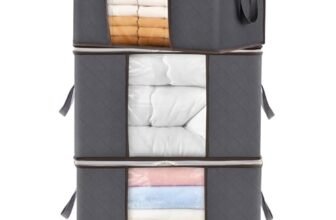 Lifewit Scatole per Vestiti, Organizer Armadio Salvaspazio, Scatole Armadio e Lenzuola con Manici Rinforzati e Finestra Trasparente, Contenitori Sottoletto, Grigio, 65L, 3 Pezzi