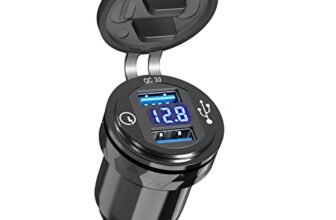 Qidoe QC 3.0 Presa Din a USB per Moto BMW: Metallo Doppio USB Presa Din Adattatore Impermeabile con Display Voltmetro Ricarica Rapida per 12-24 Volt Motocicli Europei Ducati/Triumph/BMW