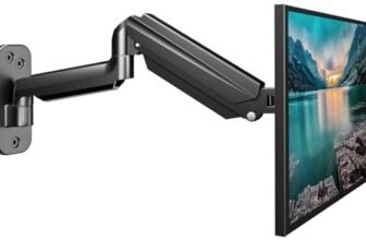 suptek Supporto da parete con molla a gas completamente regolabile per monitor per schermi LED/LCD/TV da 17-32 pollici fino a 9 kg, inclinabile, girevole e ruotabile, VESA 75/100 mm WM01A