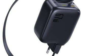 Baseus Enercore Caricatore USB C 67W Con Cavi Arrotolabile, Alimentatore GaN Con 2 Porta USB-C, Caricatore Rapido Compatto Compatibile Con iPhone 17/16/15/14Pro, Galaxy S25, MacBook, HP, Dell, iPad