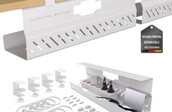 Premio canalina passacavi scrivania senza forare – Cable management scrivania – Organizer cavi scrivania – Porta cavi scrivania – Raccogli cavi scrivania (Bianco, 2er Set)