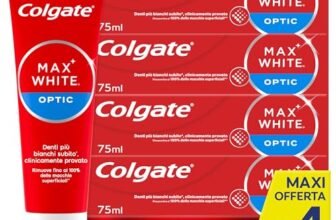 Colgate Dentifricio Sbiancante Max White Optic 4 Confezioni da 75 ml I Clinicamente Provato per Rimuovere Fino al 100% delle Macchie Superficialil I Denti più bianchi I Sbiancamento denti istantaneo