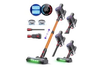 Zynet DP2 Aspirapolvere Senza Fili con Doppia Batteria, 45KPa/60Min/500W, Display LED, Asta Telescopica, Autoportante, LED Verde, Scopa Elettrica Senza Fili per Peli Di Animali/Tappeti/Pavimenti Duri