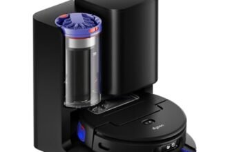 Dyson Spot+Scrub™ AI Robot aspirapolvere e lavapavimenti, 18.000 Pa, 200 min autonomia, auto‑svuotamento, base 3 L, rullo autopulente e filtrazione igienica 0,1 micron (Nero/Blu)