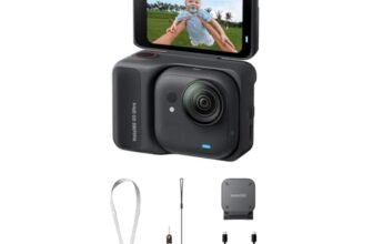 Insta360 GO Ultra Nero- Mini action cam 4K, vlog camera, fotocamera POV a mani libere, sensore 1/1,28″, pockect cam 53 g, FOV 156°, autonomia 200 min, indossabile con aggancio magnetico per sport