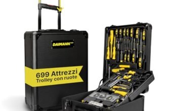 WINTEM – Trolley Porta Attrezzi 699 Pezzi Inclusi, Cassetta Attrezzi Completa, Acciaio Cromo-Vanadio (CR-V), Ruote Silenziate, Manico Telescopico e 4 Vassoi Estraibili, Kit Utensili, Casa e Officina