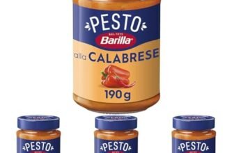 Barilla Pesto alla Calabrese, Sugo Pronto con Peperoni Rossi, Peperoncino, Pecorino Romano DOP, Grana Padano DOP, 190 g (Confezione da 4)