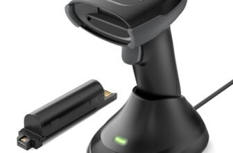 Inateck Lettore Codice a Barre Wireless 1MP 2D QR, Barcode Scanner Bluetooth con Base di Ricarica, 2 x 2000mAh Batterie Sostituibili per Magazzino, Logistica e Inventario