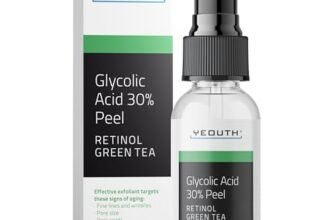 YEOUTH Acido Glicolico Peeling Viso con Retinolo e Tè Verde, Esfoliante Peeling Glicolico Acido 30% Gel Professionale 30ml