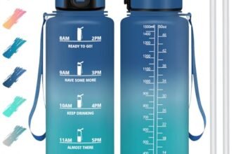 Motswedi Borraccia 1500 ml, Borraccia Motivazionale senza BPA, Borracce con Cannuccia Blu & Verde Acqua