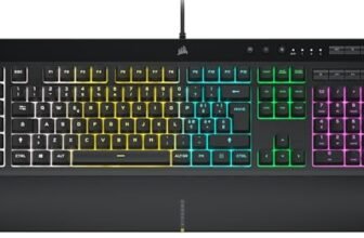 Corsair K55 RGB PRO Tastiera Gaming a Membrana Cablata, Retroilluminazione RGB, 6 Tasti Macro con Integrazione Software Elgato, Resistente all’infiltrazione di Polvere e Liquidi, QWERTY, Nero