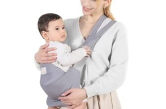 Mumgaroo Fascia Neonato, Marsupio Neonato Cotone con Seduta Antiscivolo, Fascia Porta Bebe Ergonomico, Tutte le Stagioni, Fino a 15kg (Grigio Chiaro)