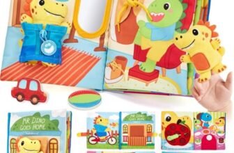 hahaland Libro Montessori 1-3 Anni, Giochi Bambini 1 Anno Libri Morbidi con Dinosauro di Peluche, Busy Book Educativo Regalo Montessori per Bambino 1 2 3 Anni