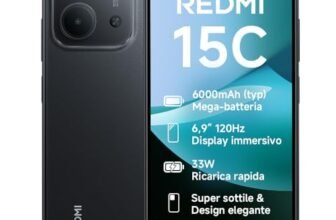 XIAOMI Redmi 15C, Smartphone 4+256GB, Display 6,9″ 120Hz, 7,99mm, MediaTek Helio G81-Ultra, Dual camera da 50MP, Mega batteria da 6000mAh, Garanzia 2 anni, Nero, Caricabatterie non incluso