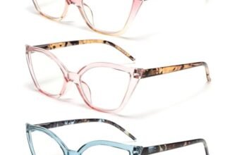 Kodilin 3 Pack Occhiali da Lettura Donna Anti Luce Blu Cat Eye Occhiali per PC con Cerniera a Molla, 2.0 Rosa Champagne Blu