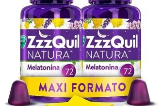 ZzzQuil Natura Integratore con Melatonina pura ed Estratti Di Valeriana Per Dormire, Camomilla e Lavanda, Maxi Formato Frutti Di Bosco 2×72 Gommose + Foglietti Adesivi Stella