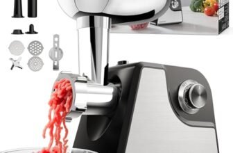 Tritacarne Elettrico Juissiart – 2 livelli di velocità per Grandi Quantità, Grande Maneggevolezza, Funzione Reverse, Tanti Accessori Inclusi, 2400W Max, Nero, Acciaio Inox