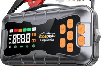 16-In-1 Avviatore Batteria Auto con Compressore 160PSI 8000A 27000mAh, Tutto Gas/14.0L Diesel Avviatore Emergenza per Auto/Moto 12V, YaberAuto Booster Avviamento Portatile Starter Batteria