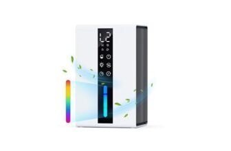 Deumidificatore Silenzioso con 1800ml, Deumidificatore Casa Muffa con Modalità Sospensione e Timer da 6-48 Ore, Controllo Umidità Auto (≥50% RH) Sbrinamento Auto, 7 Luci RGB, Basso Consumo Energetico