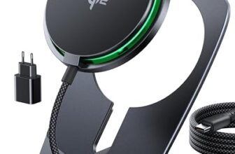 INIU Caricatore Wireless 2 in 1, 15W Certificato Qi2 Caricabatterie Magnetico, Stazione Ricarica Wireless Mag-Safe per iPhone 17 16 15 14 13 Pro Max Mini AirPods 4 3 2(con Adattatore USB C 20W)