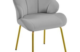 Yaheetech Poltrona in Velluto Moderno Poltrocina con Schienale a Forma di Conchiglia Sedia Imbottita da Lettura per Soggiorno Camera da Letto Ufficio Sedia Laterale da Salotto Shell Grigio Chiaro