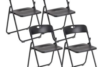 Baroni Home Set da 4 Sedie Pieghevoli con Struttura in Acciaio e PVC, Seduta Salvaspazio Richiudibile con Piedini e Maniglia, da Viaggio, Cucina, Soggiorno, Camera da Letto, 74x43x49 cm, Nero