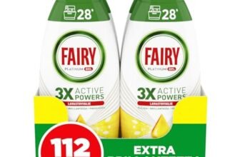 Fairy Platinum Detersivo Lavastoviglie Gel Liquido,112 Lavaggi, Confezione da 4 Bottiglie, Platinum Limone, Dona Extra Brillantezza Alla Lavastoviglie, Combina Pulizia Brillantezza E Freschezza