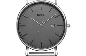 BUREI Uomo Orologio da Polso al Quarzo Classico con Cassa Ultra Sottile Design Minimalista Quadrante Analogico Data Finestra (argento grigio argento, Acciaio inossidabile)