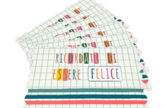 Baroni Home Set 6 Tovagliette Colazione in PP, Tovagliette con Stampa Rettangolari, Tovaglietta Antimacchia, 43,5×28,5 cm Ricordati Di Essere Felice, Verde a Quadri