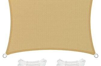 SONGMICS Tenda Vela Parasole 3 x 4 m, in Tessuto HDPE, Permeabile all’Aria e all’Acqua, per Terrazza, Giardino, Balcone, Campeggio, Concava, Corde da 2 m, Giallo Sabbia GSS34EYV1