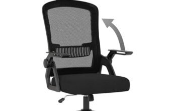 naspaluro Sedia da Ufficio Scrivania Ergonomica, Con Braccioli Pieghevoli, Altezza Regolabile, Seduta e Schienale in Rete Respirante, Girevole con Ruote, Funzione Oscillante Nera