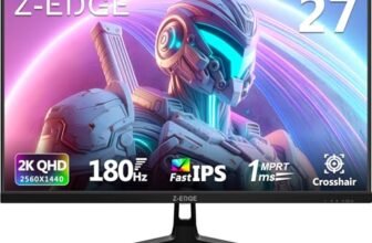 Z-Edge Monitor Gaming 27 pollici, QHD 2K (2560×1440), Fast IPS, 1 ms, luminosità 350 cd/m², 1,07 miliardi di colori, 94% DCI-P3, HDR10, FreeSync, DisplayPort (180 Hz) HDMI (144 Hz), VESA, nero