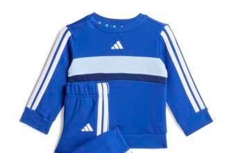 adidas Mixte bébé SEASONAL ESSENTIALS TIBERIO 3 STRIPES FLEECE CREW SET, team royal blue/glow blue/dark blue/white, 0-3 Months