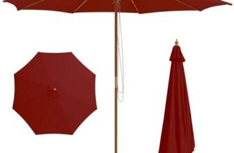 COSTWAY Ombrellone da Giardino 300 x 300 cm, Ombrellone Pieghevole con 8 Stecche di Bambù, 3 Altezze Regolabili, Ombrellone da Parasole Impermeabile, per Giardino Cortile Piscina (Rosso)