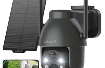 ieGeek 2K Telecamera Wi-Fi Esterno Senza Fili con Pannello Solare, 360° PTZ Videocamera Sorveglianza a Batteria, Rilevazione di Movimento PIR con Allarme,Visione Notturna a Colori, 2 Vie Audio, IP65