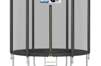 SONGMICS Trampolino da 183 cm, Trampolini Elastico 6 Piedi con Rete di Recinto, Tappeto Protettivo, Palo Alto 180 cm, Struttura Metallica, Nero STR061BZ01