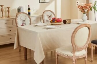 SANLEHAUSE Tovaglia da Tavola Rettangolare 155 x 400 cm, Tovaglia da Tavola Beige in Lino, Texture di Alta Qualità, Tovaglia Grande Design Cavo,Cucito a mano, per Cucina, Ufficio, Decorazione