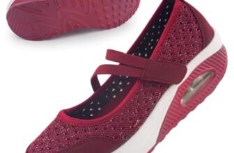Git-up Scarpe da Passeggio da Donna con Chiusura Leggero Sneakers Infermiere in Mesh Traspirante Scarpe Cuscino d’Aria in Schiuma di Memoria, PaillettesRosso 37