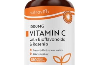 Nutravita Vitamina C 1000mg – 180 Vit C Compresse per 6 Mesi – Vitamina C Pura con Rosa Canina e Flavonoidi – Acido Ascorbico – 100% Vegan – Normale Funzione del Sistema Immunitario