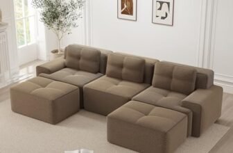 NuvlaGu Boneless Divano a forma di U 3 posti Corduroy-Cloud Divano antiscivolo Design modulare con ottomano modulare per soggiorno, divano senza montaggio